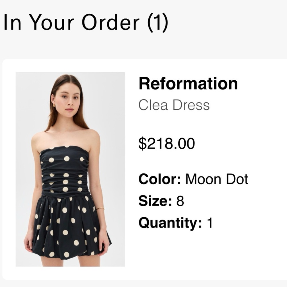Reformation Strapless Black and White Polka Dot Dress